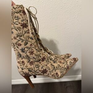 Vintage 80s Caroline Ingham Rhodes Victorian Tapestry Boots
